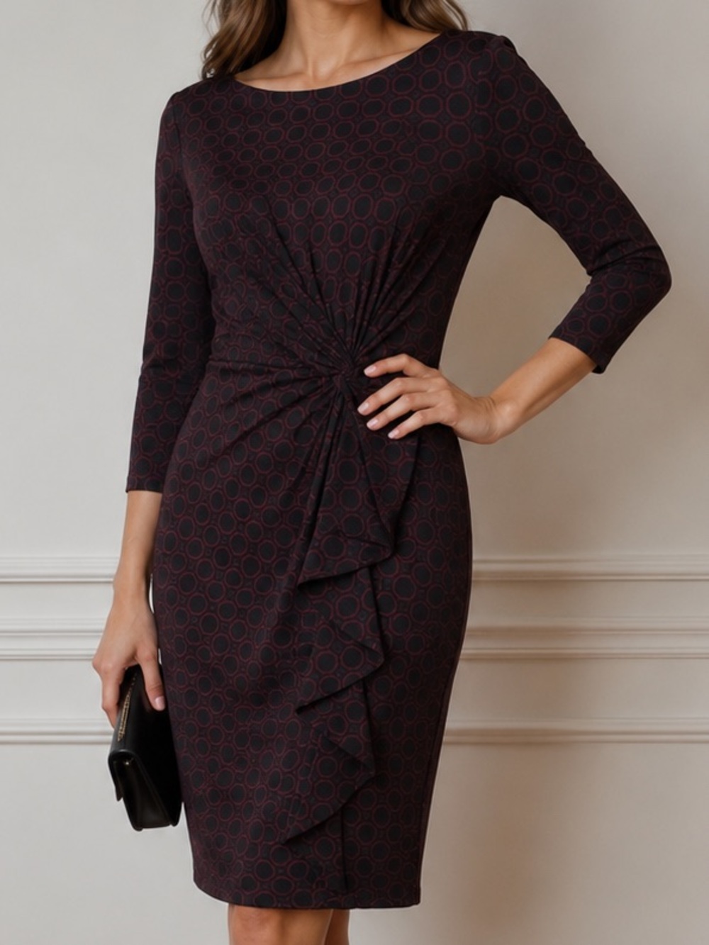 NWOT Lauren Ralph Lauren Classy, Elegant Front Ruching, Flattering Print Dress